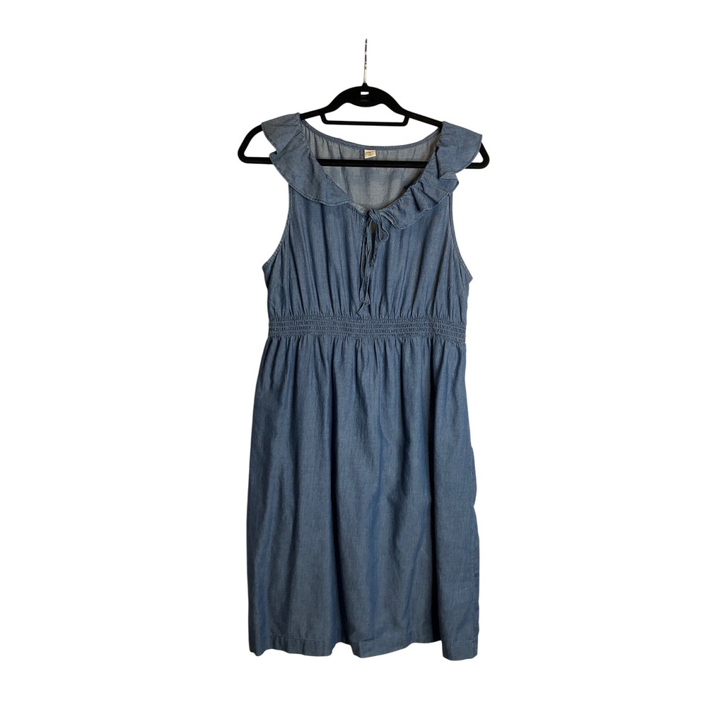 Old Navy Blue Mini Dress Peasant Sleeveless Ruffle Lightweight Chambray Casual L